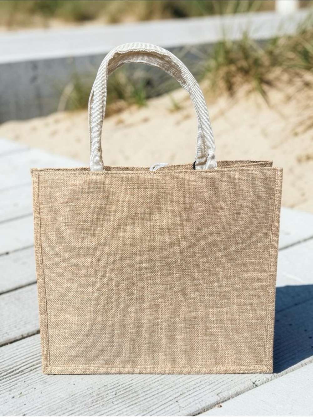 Hello Weekend Natural Jute Beach Tote Bag NWOT - Picture 2 of 3